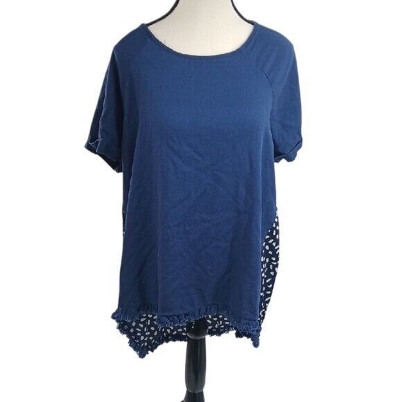 Umgee Linen Blouse Womens Size L Relaxed Hi/Low Flowy Short Sleeve - Picture 1 of 9